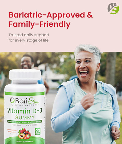 BariSlim Bariatric Vitamin D-3 Gummies - Specially Formulated Gummy Vitamin for Patients After Weight Loss Surgery - Easy to Digest and Great-Tasting Fruit Flavours | 90 Fruit Chews