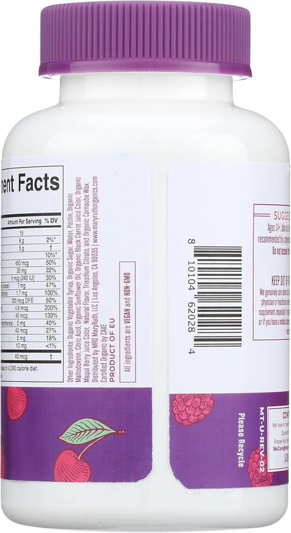 MaryRuth's Organics Men's Vitamin Gummy - USDA Organic, Vegan, Multivitamin for Immune Support, 60 Gummies