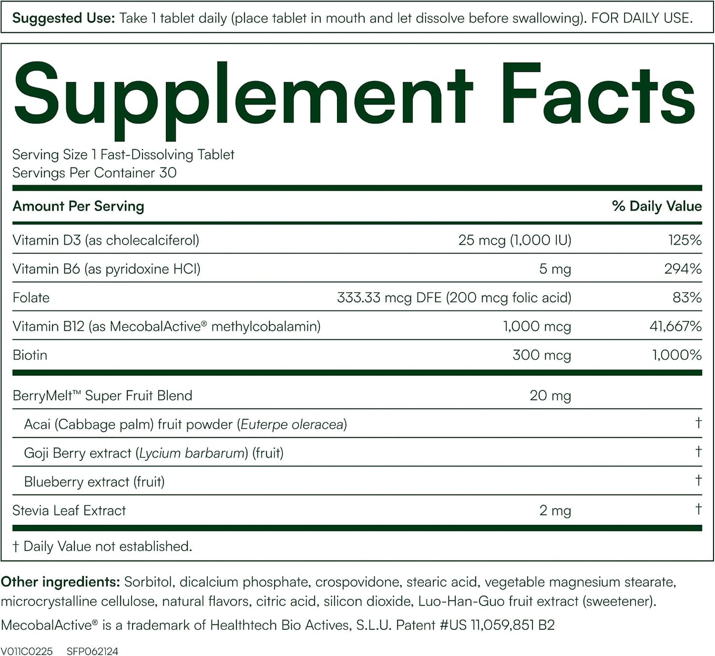 Purity Products B-12 Energy Berry Lemonade Melt with Methylcobalamin B12, B6, D3, Folic Acid, and Biotin - 30 Melting Tablets - görsel 2