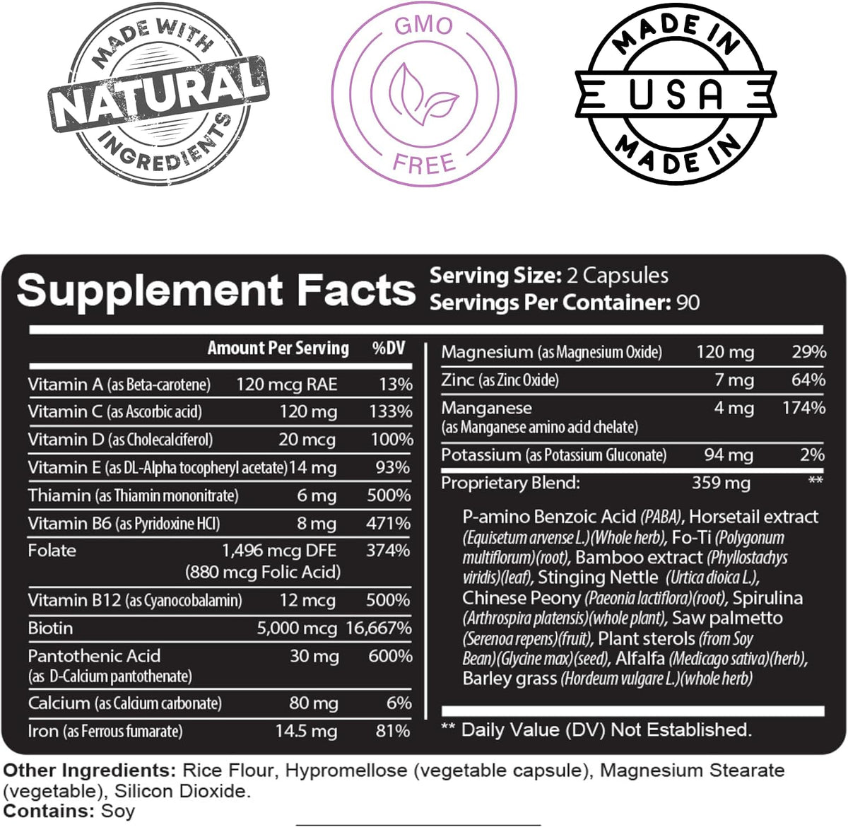 Kaya Naturals Hair, Skin & Nail Capsules with Biotin, Vitamin D, B-12, A, Folic Acid - 180 Capsules - görsel 3