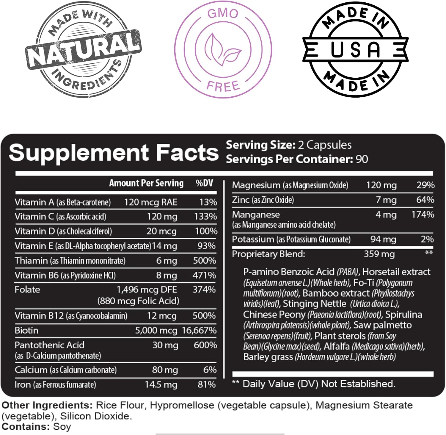 Kaya Naturals Hair, Skin & Nail Capsules with Biotin, Vitamin D, B-12, A, Folic Acid - 180 Capsules - görsel 3