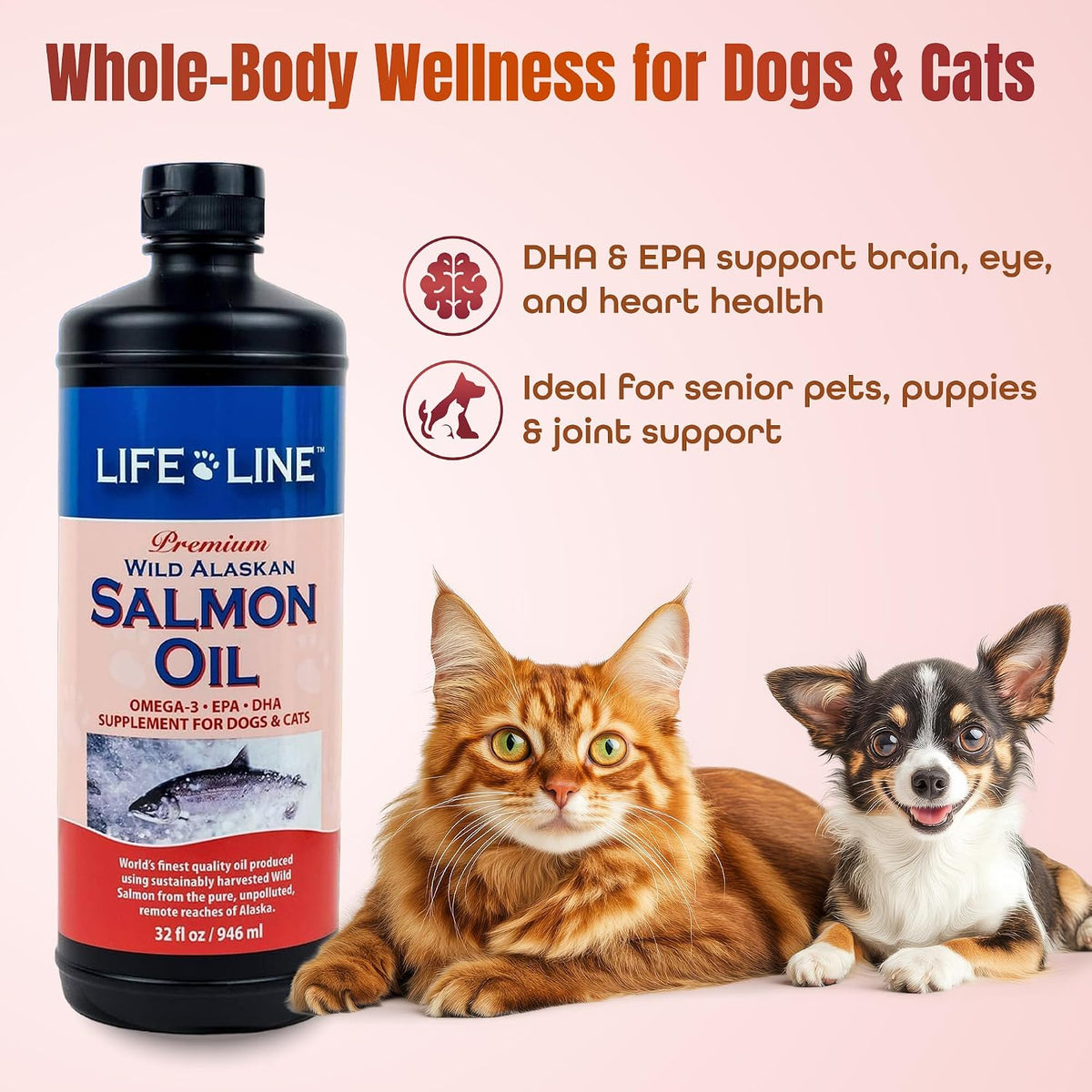 Life Line Salmon Oil for Pets – Omega-3 DHA EPA Supplement for Dogs & Cats – Cold-Filtered, 900 ml - görsel 3