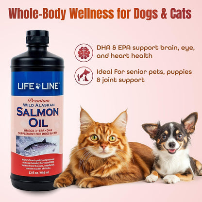 Life Line Salmon Oil for Pets – Omega-3 DHA EPA Supplement for Dogs & Cats – Cold-Filtered, 900 ml