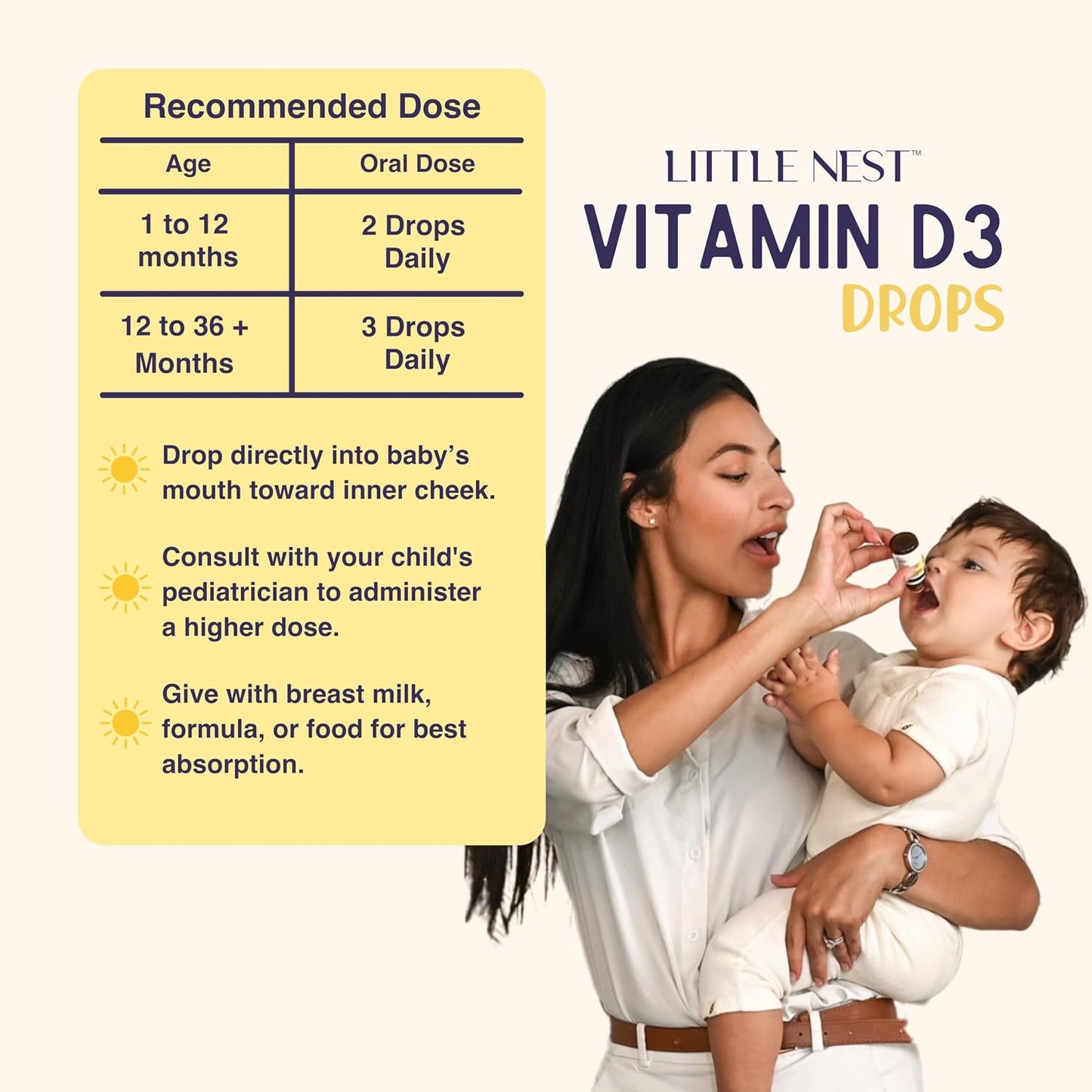 Little Nest Baby Vitamin D3 Drops – 400 IU per Dose, Natural for Infants & Toddlers, 100-Day Supply - görsel 6