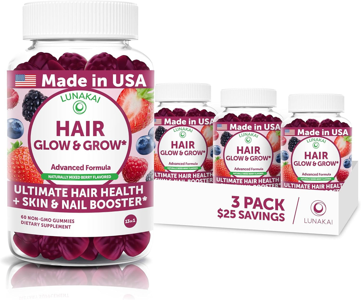 Lunakai USA-made Super Hair Gummies with Biotin, Zinc, Horsetail Extract & Saw Palmetto – Hair Growth Vitamins for Women & Men, 60 Gummies - görsel 10