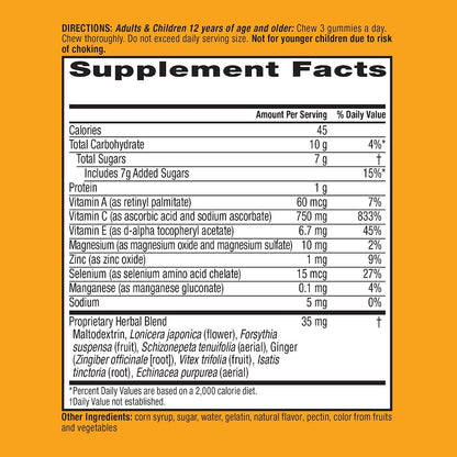 Airborne 750mg Vitamin C Immune Support Supplement Gummies for Adults, Zesty Orange Flavour, Gluten-Free Crafted Blend with Powerful Antioxidants Vitamins A C & E, 63 Gummies (2 Pack)