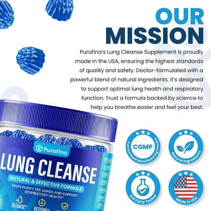 Purafina Lung Cleanse Gummies - 7-in-1 Respiratory and Lung Health Support with Organic Mullein Leaf Extract, Quercetin, Nettle Root, Boswellia, Bromelain - Non-GMO (60 Gummies)