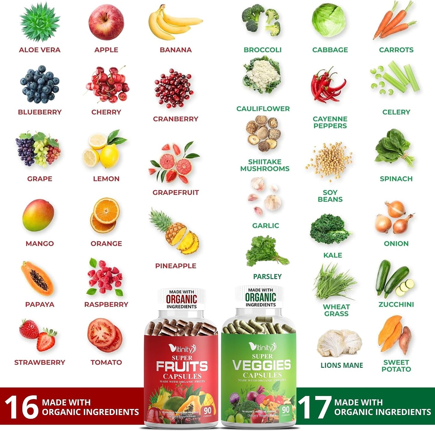Made with Organic Fruits & Vegetables Capsules - Superfood Supplement for Women and Men - 30-Day Supply - görsel 3