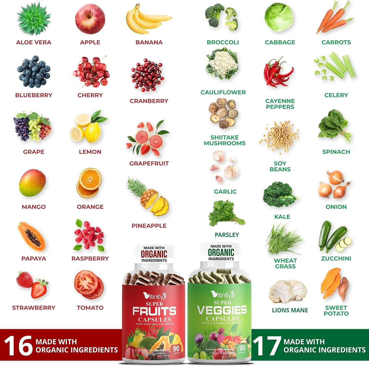Made with Organic Fruits & Vegetables Capsules - Superfood Supplement for Women and Men - 30-Day Supply - görsel 3