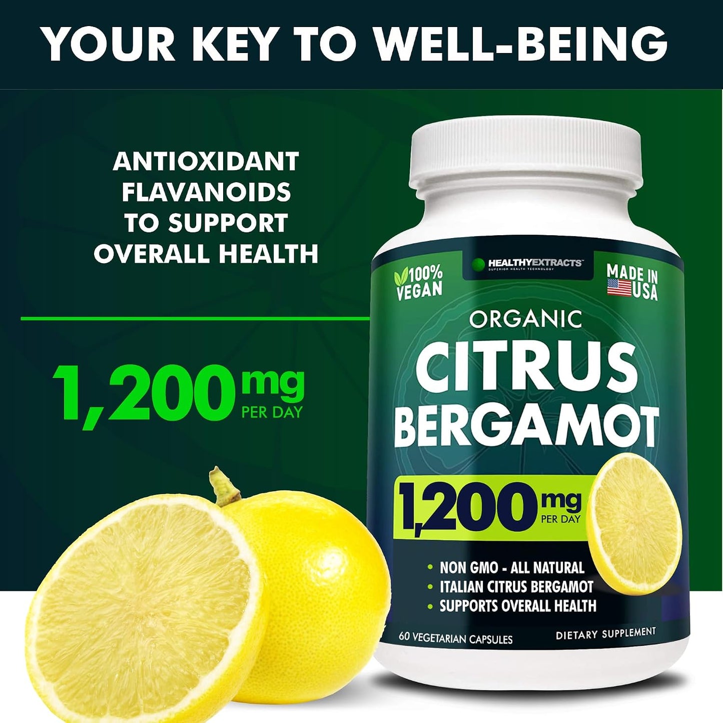 Citrus Bergamot Supplement – 150:1 Extract, 1200mg, 70% Polyphenols, Italian Sourced, 60 Capsules - görsel 2