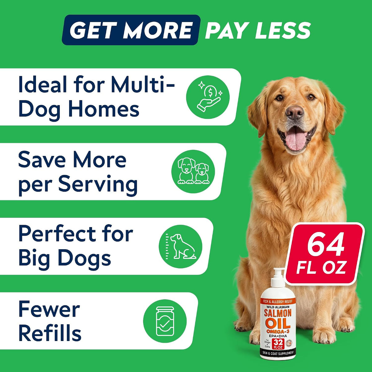 StrellaLab Salmon Oil for Dogs - Omega-3 Wild Alaskan Salmon Oil, EPA & DHA Fatty Acids - 1.89 L (2-Pack) - görsel 3