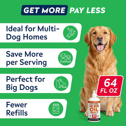 StrellaLab Salmon Oil for Dogs - Omega-3 Wild Alaskan Salmon Oil, EPA & DHA Fatty Acids - 1.89 L (2-Pack)