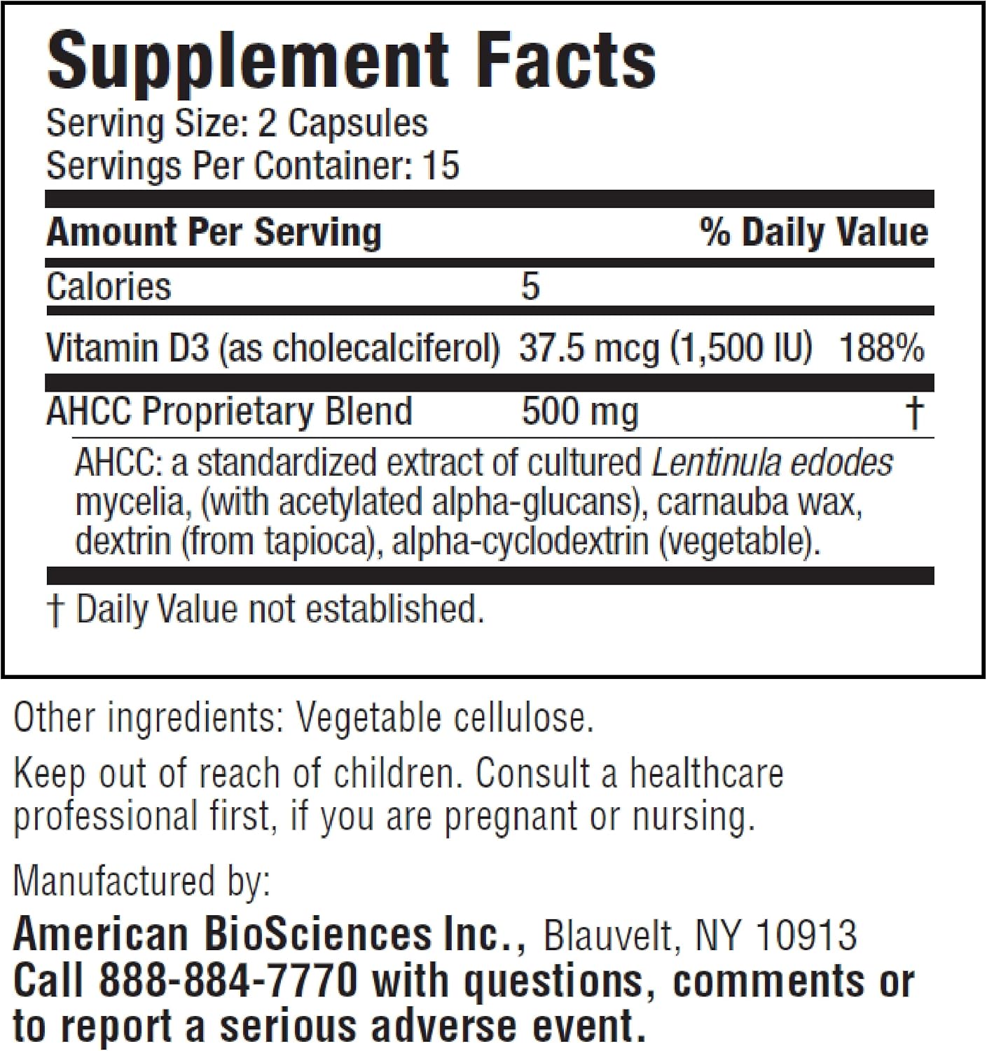 American BioSciences ImmpowerD3 AHCC + Vitamin D3, 30 Capsules - görsel 2