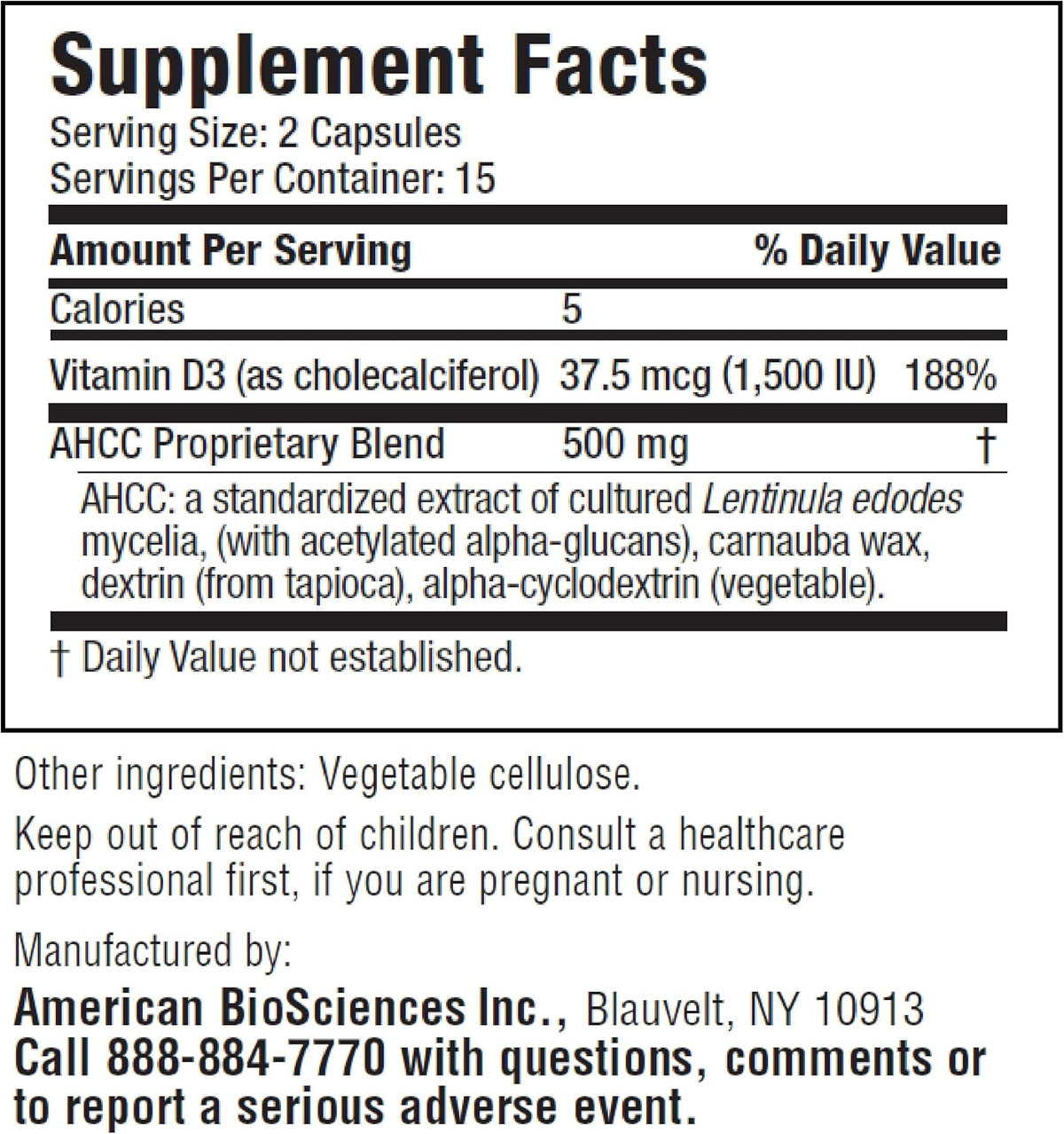 American BioSciences ImmpowerD3 AHCC + Vitamin D3, 30 Capsules - görsel 2