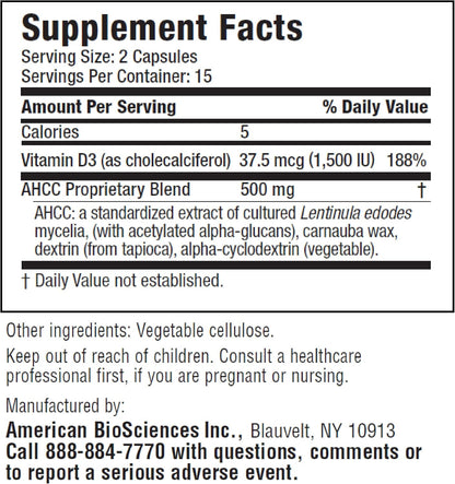 American BioSciences ImmpowerD3 AHCC + Vitamin D3, 30 Capsules