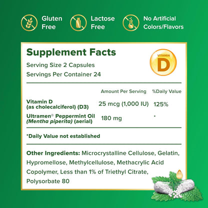 IBgard With Vitamin D, Peppermint Oil Capsules, Supports Immune and Gut Health, 48 Capsules