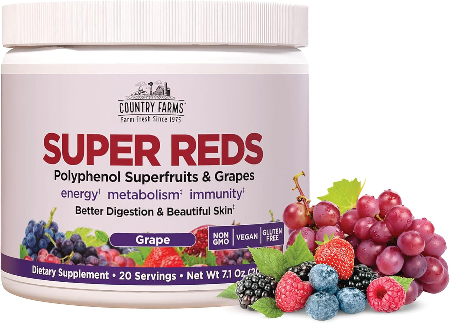 COUNTRY FARMS Super Reds, Energising Polyphenol Superfood, 48 Super Fruits and Berries, Powerful Antioxidants and Polyphenols, Supports Energy, 20 Servings, Mixed Berry Flavour - görsel 9