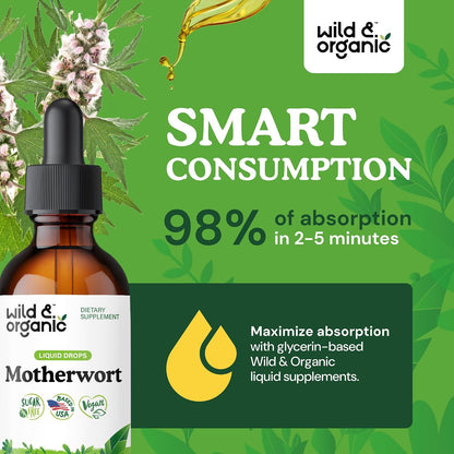 Wild & Organic Motherwort Tincture – Women's Support & Calmness – Alcohol-Free – 2 fl oz (60 ml)