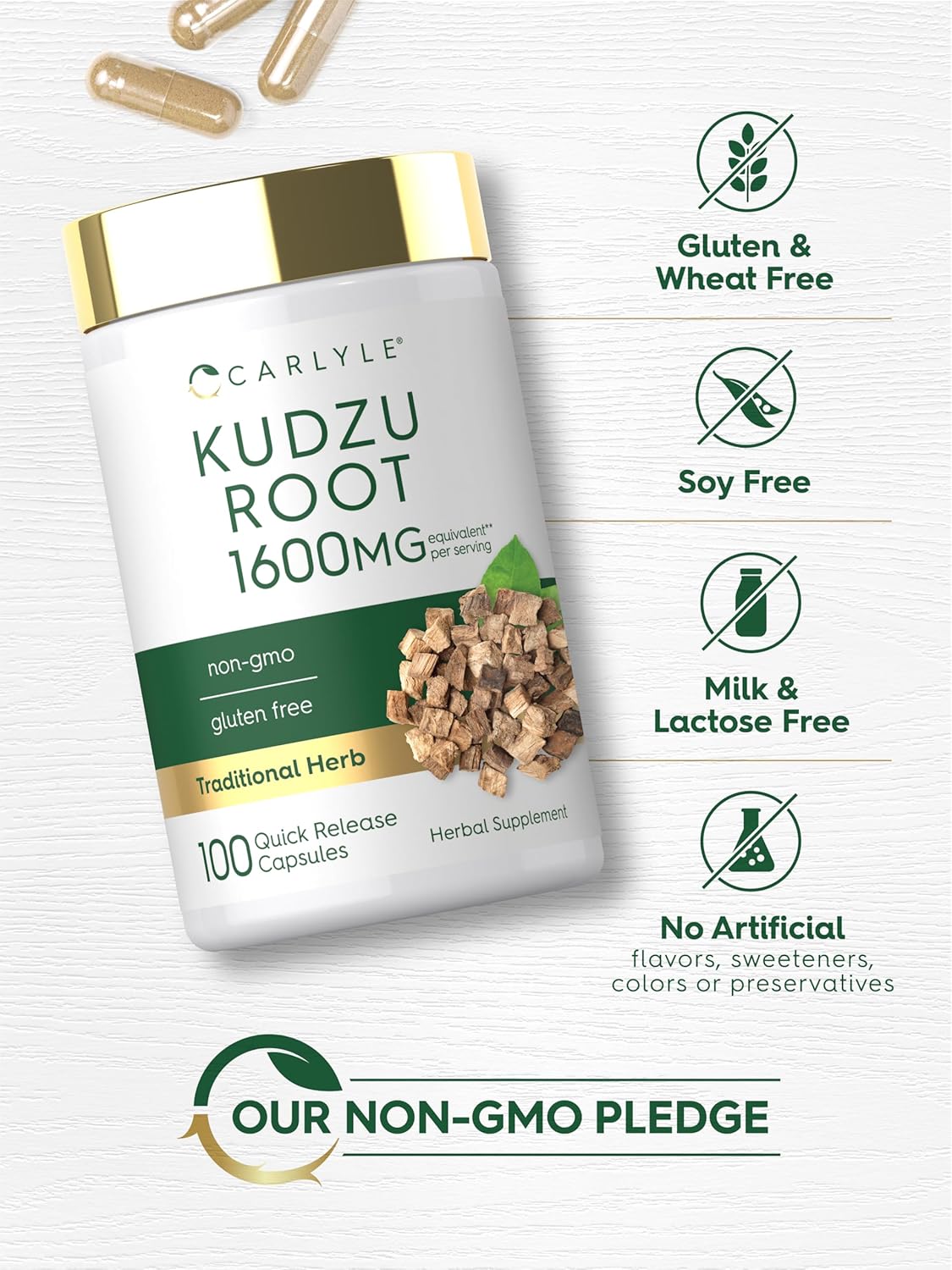 Carlyle Kudzu Root Extract 100 Capsules - Non-GMO, Gluten-free Herbal Supplement - görsel 5