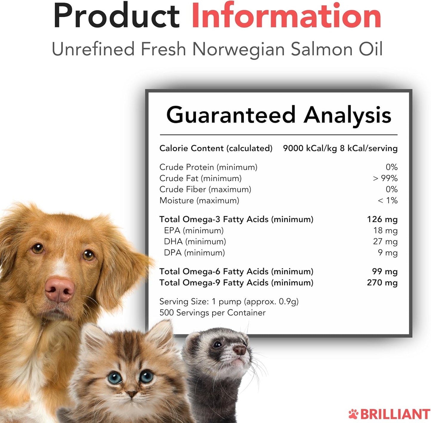 Brilliant Norwegian Salmon Oil for Dogs, Cats, Horses & Ferrets - Pure Omega 3, 6 & 9 Fish Oil Food Supplement for Natural Coat, Immune Support, Itchy Skin, Joint & Brain Health - 2x500 ml - görsel 8