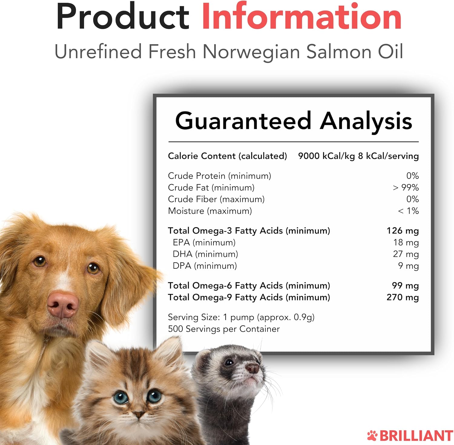 Brilliant Norwegian Salmon Oil for Dogs, Cats, Horses & Ferrets - Pure Omega 3, 6 & 9 Fish Oil Food Supplement for Natural Coat, Immune Support, Itchy Skin, Joint & Brain Health - 2x500 ml - görsel 8