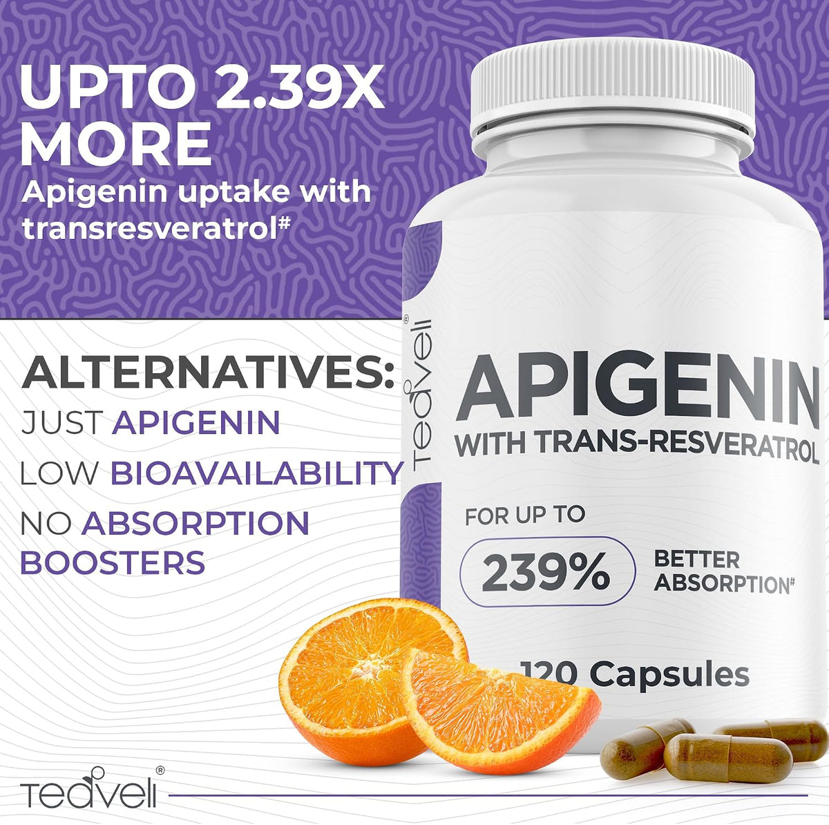 Advanced Apigenin Supplement with Resveratrol – 50mg Apigenin for Sleep Support, 120 Vegan Capsules - görsel 3