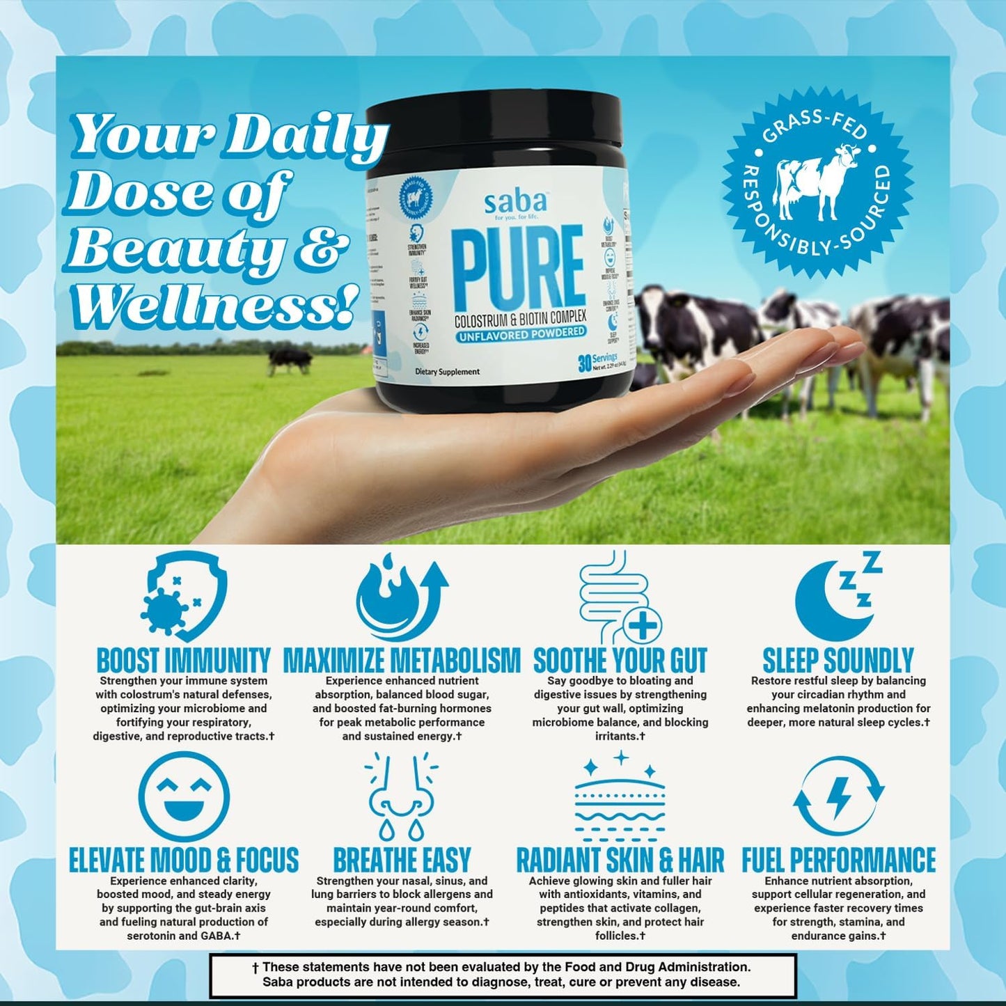 Saba Pure Colostrum & Biotin Complex – Unflavoured, Easy-Mixing Powder for Gut Health, Immunity, Hair, Skin & Nails, 60 Servings - görsel 4