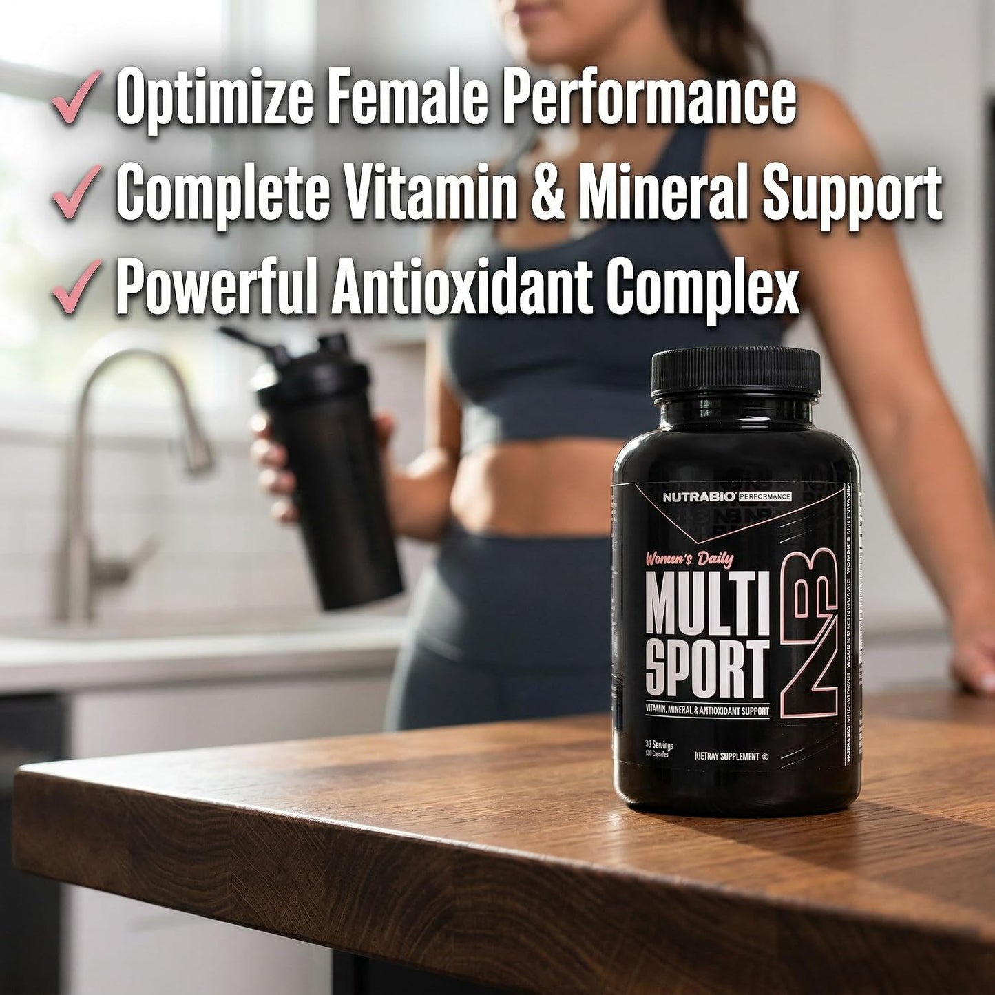 NutraBio Multisport for Women - Multivitamin with 33 Vitamins, Minerals & Micronutrients for Athletic Performance, Energy & Metabolism - görsel 3