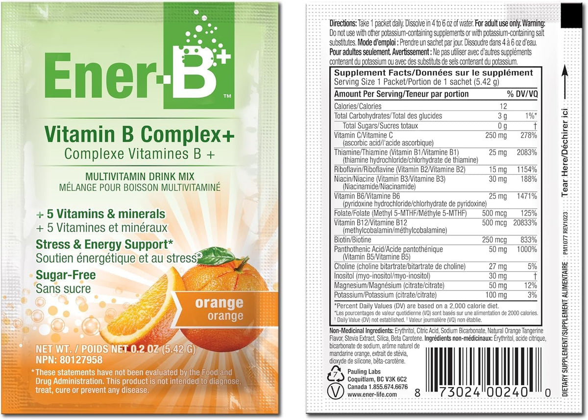 Ener-B+ Sugar Free Multivitamin Drink Mix, Vitamin B - Orange, 30 Sachets - görsel 5