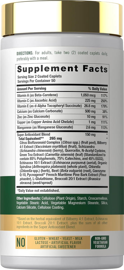 Carlyle Antioxidants Supplement | 100 Caplets | Nutritional Complex | Vitamins A, C & E | Non-GMO, Gluten-free Formula