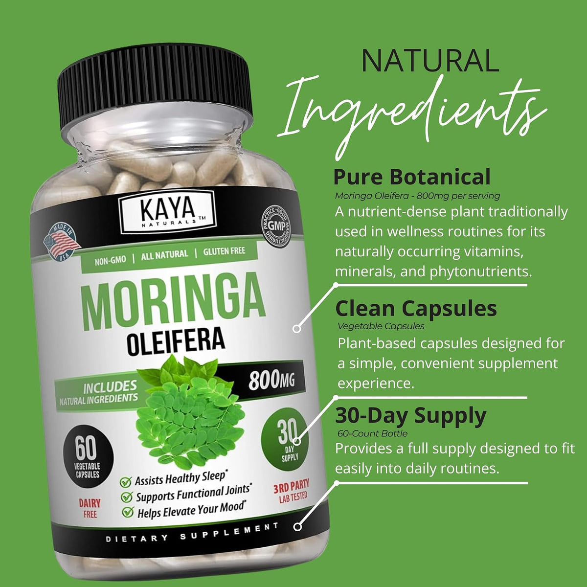 Kaya Naturals Moringa Leaf Extract – Complete Greens Superfood Food Supplement – 60 Vegetable Capsules – Image 5