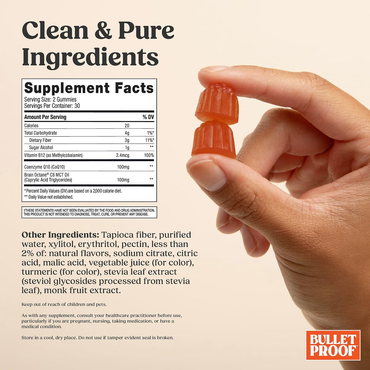 Bulletproof Sugar-Free Tropical Energy Gummies - CoQ10, B12, Brain Octane Oil - 60 Gummies - görsel 2