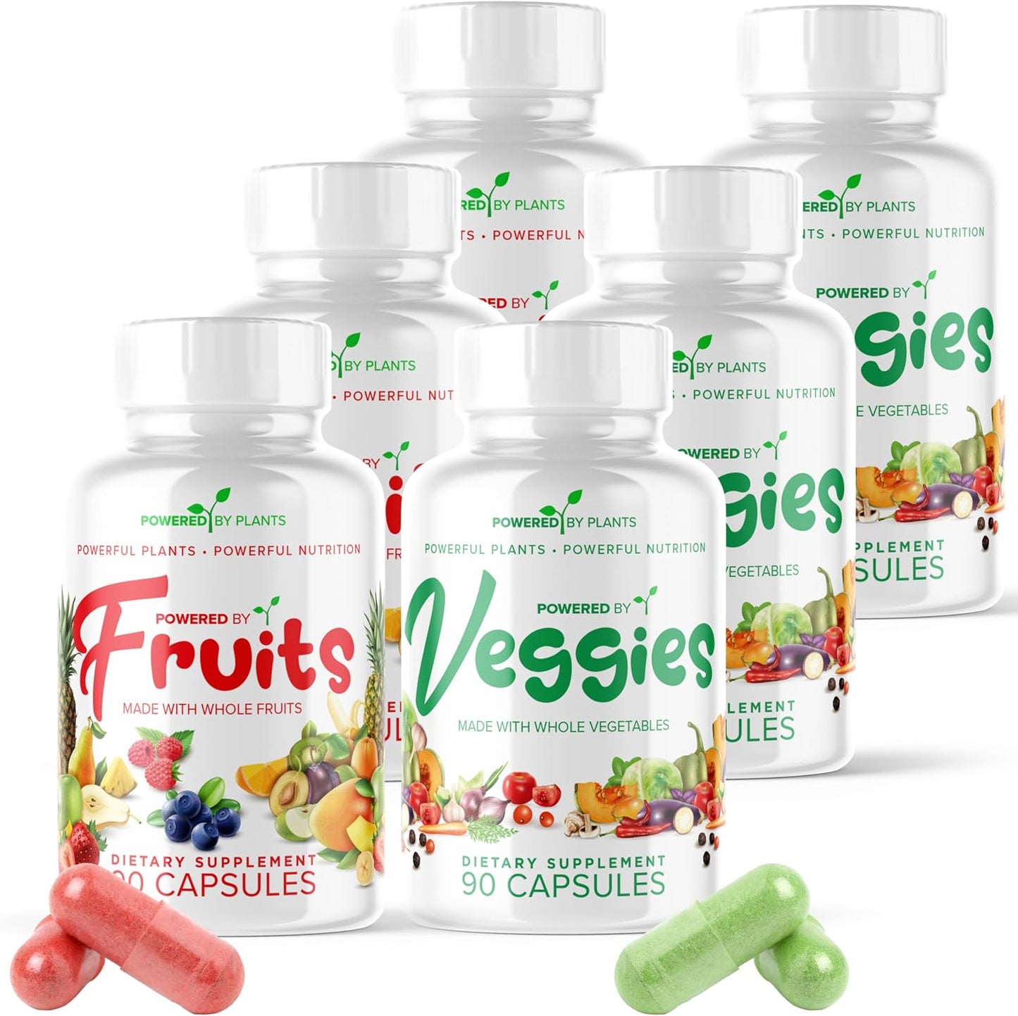 Fruits & Veggies Capsules - Natural Superfood Packed with Vitamins & Minerals - Fruit & Vegetable Supplements for Adults Pack of 6, 90 Capsules Each - görsel 1