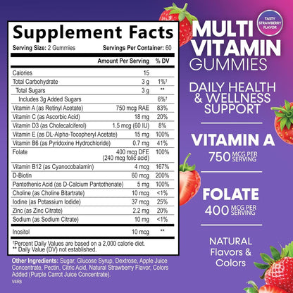 Multivitamin Gummies for Adults - Daily Adult Multivitamin Gummies with Vitamins A, C, D, B12 for Women & Men - Immune Support Gummy Multivitamins Supplement, 120 Count