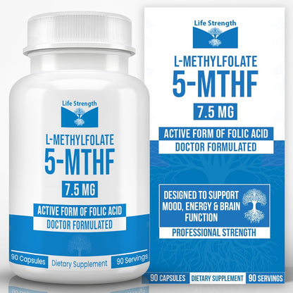 LifeStrength L-Methylfolate 7.5mg – 90 Capsules, Optimised & Highly Bioactive Methyl Folate Supplement