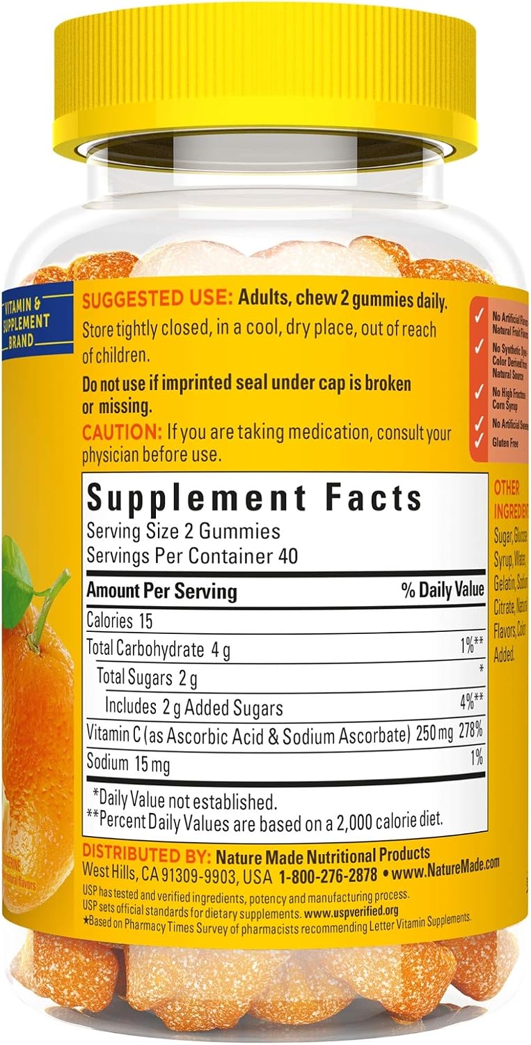 Nature Made Vitamin C Gummies 250 mg, 80 Count, Tangerine - görsel 8
