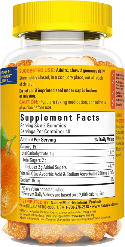 Nature Made Vitamin C Gummies 250 mg, 80 Count, Tangerine