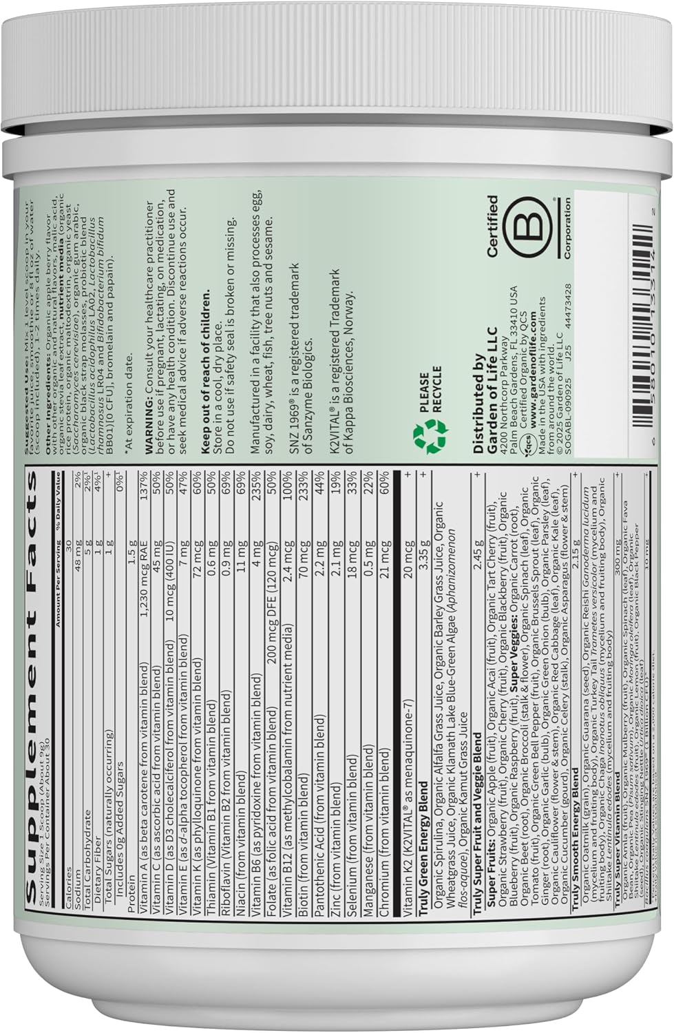 Garden of Life Sport Organic Greens, Apple Berry, 270 g - görsel 7