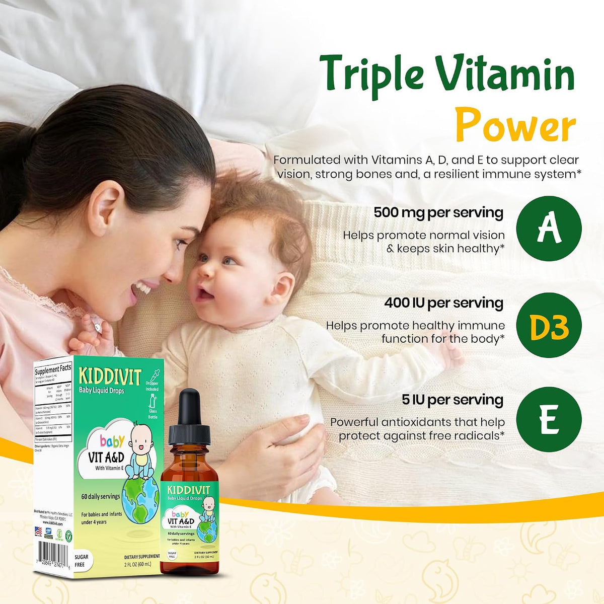 Kiddivit Baby Vitamin A & D Liquid Drops with Vitamin E - görsel 2