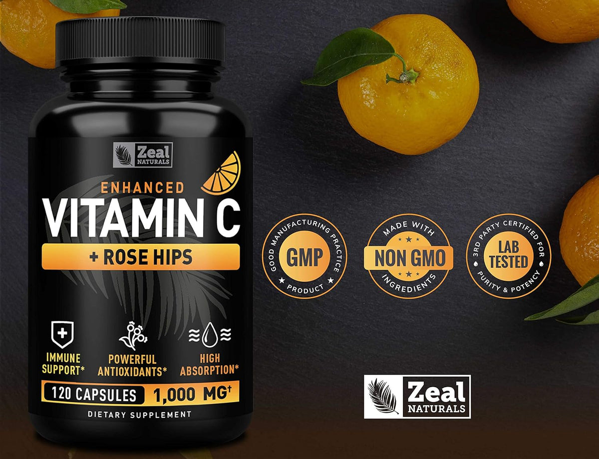 Vitamin C with Rose Hips 1000mg – Pure Ascorbic Acid Capsules for Immune Support - görsel 4