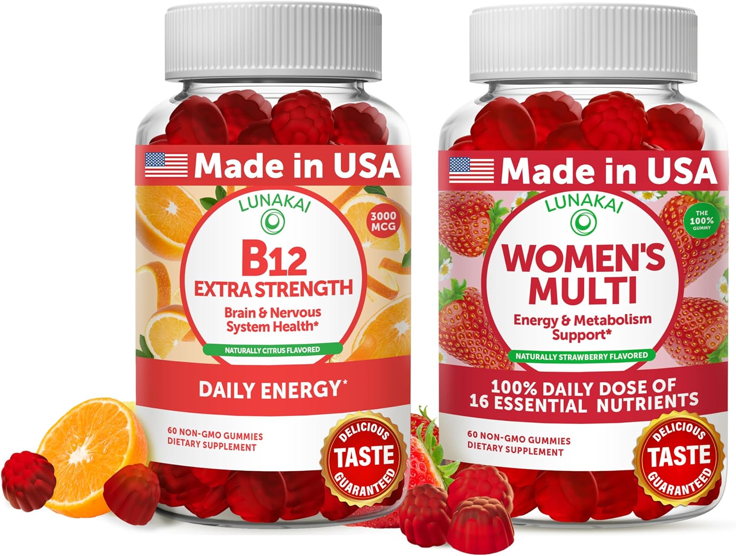 Lunakai Vitamin B12 and Women's Multivitamin Gummies Bundle - 3000mcg Methylcobalamin, 30-Day Supply - görsel 1