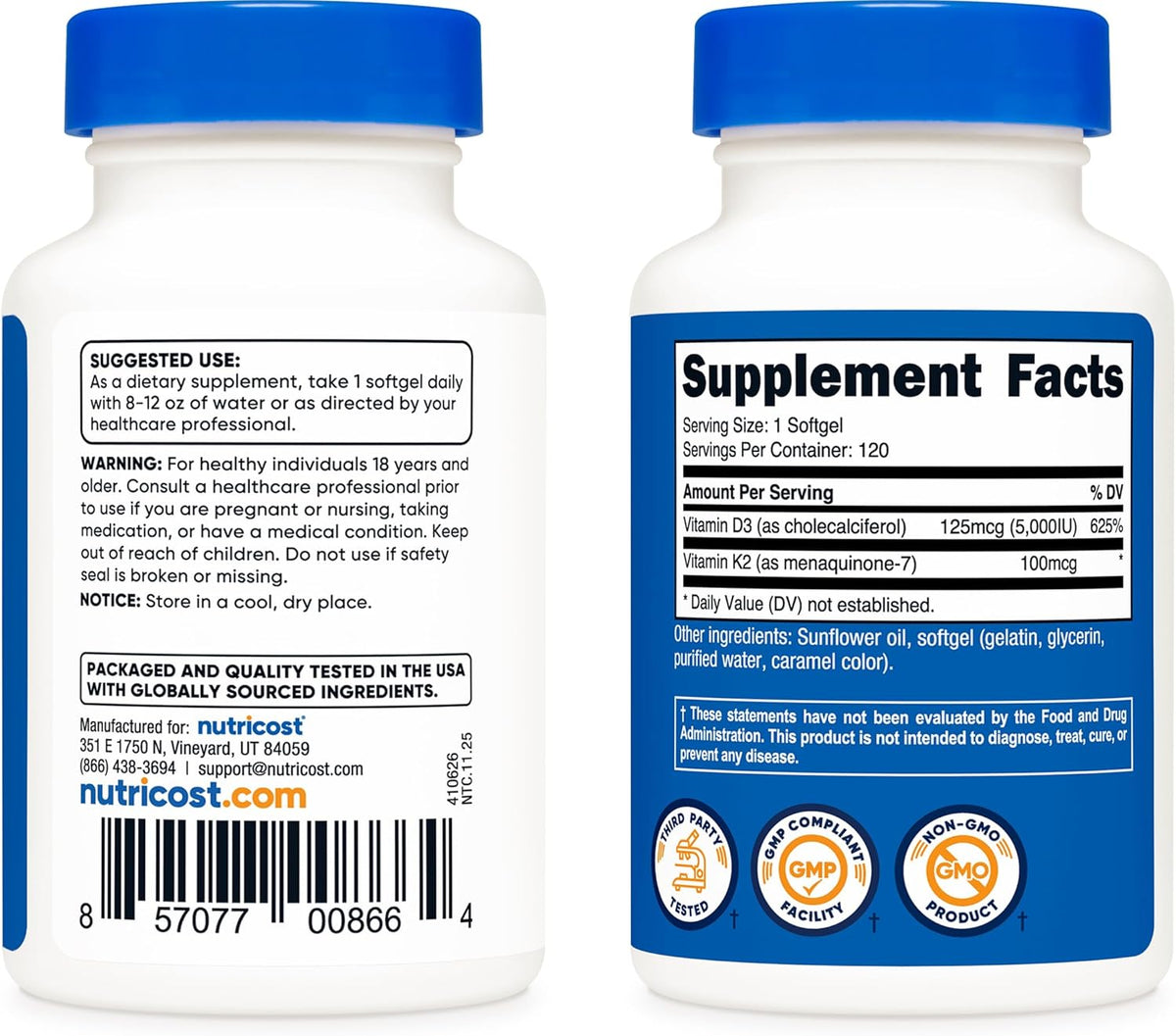 Nutricost Vitamin D3 + K2 (5000 IU D3 / – Non-GMO and Gluten-free: Free from genetically modified ingredients and – Image 4
