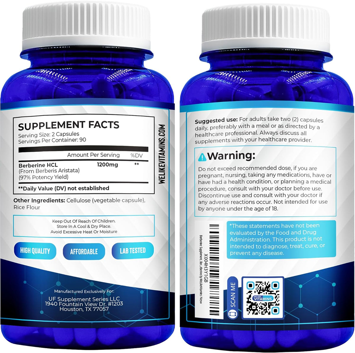 NSF Certified Berberine HCL Supplement, 1200 mg per Serving, 180 Vegetarian Capsules - görsel 9