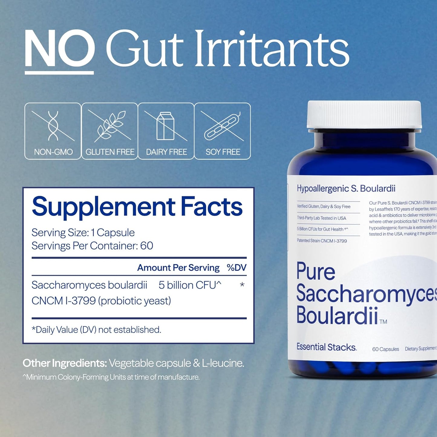 Essential Stacks Saccharomyces Boulardii Probiotics - 5 Billion CFUs for Gut Health (60 Capsules) - görsel 6