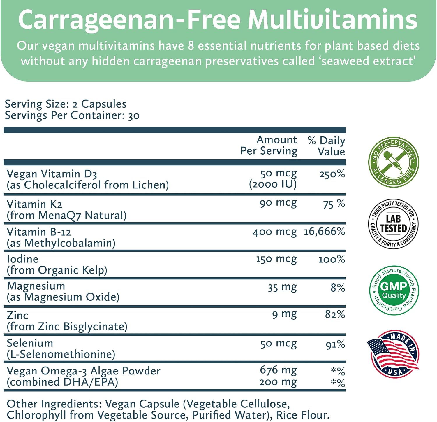 Future Kind Carrageenan-Free Foundations Multivitamin for Women and Men with Omega-3, B12, D3, Zinc, Iodine, Magnesium, K2 and Selenium, Vegan, Compostable Pouch (60 Capsules) - görsel 5