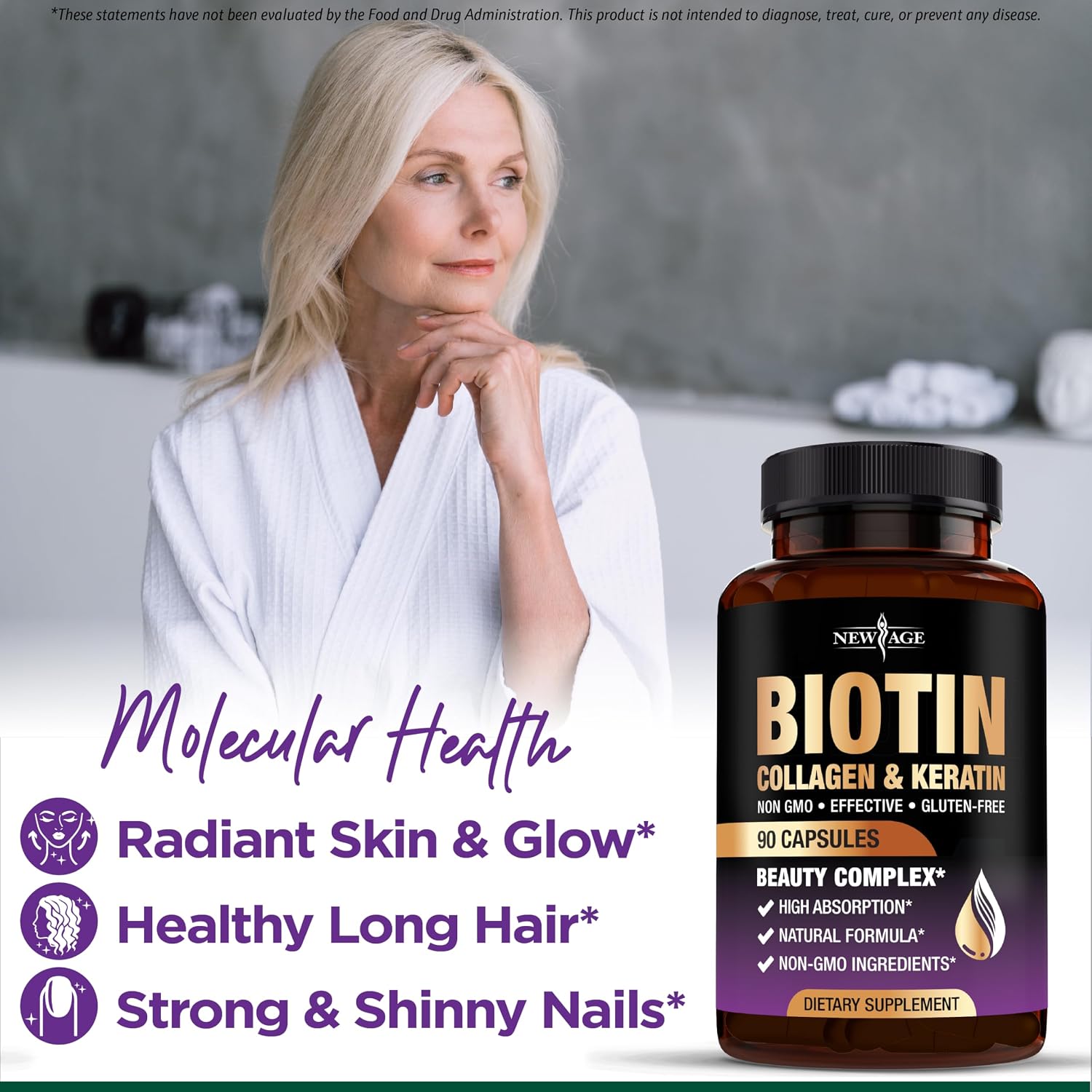NEW AGE Biotin Collagen Keratin Hyaluronic Acid – Hair Growth Supplements for Men and Women, Nails, Hair and Skin Support with DHT Blocker, Vitamin E, Folic Acid, Pumpkin Seed, MSM – 270 Count - görsel 5