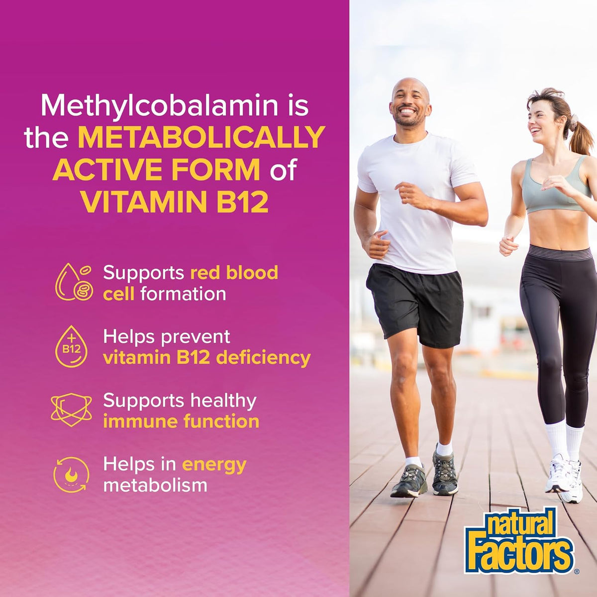 Natural Factors Methylcobalamin 10,000 mcg - Vitamin B12 Supplement - Metabolically Active Form - 30 Chewable Tablets - görsel 2