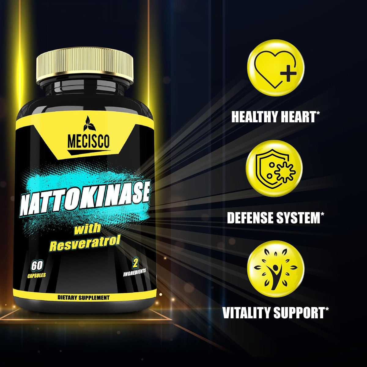 Mecisco Nattokinase Supplement with Trans-Resveratrol - 60 Capsules - görsel 3