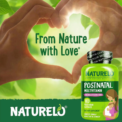 NATURELO Postnatal Multivitamin - Supplement for Breastfeeding Women - Plant-Based Vitamin D, Folate, Gentle Iron - 180 Capsules (Pack of 2)
