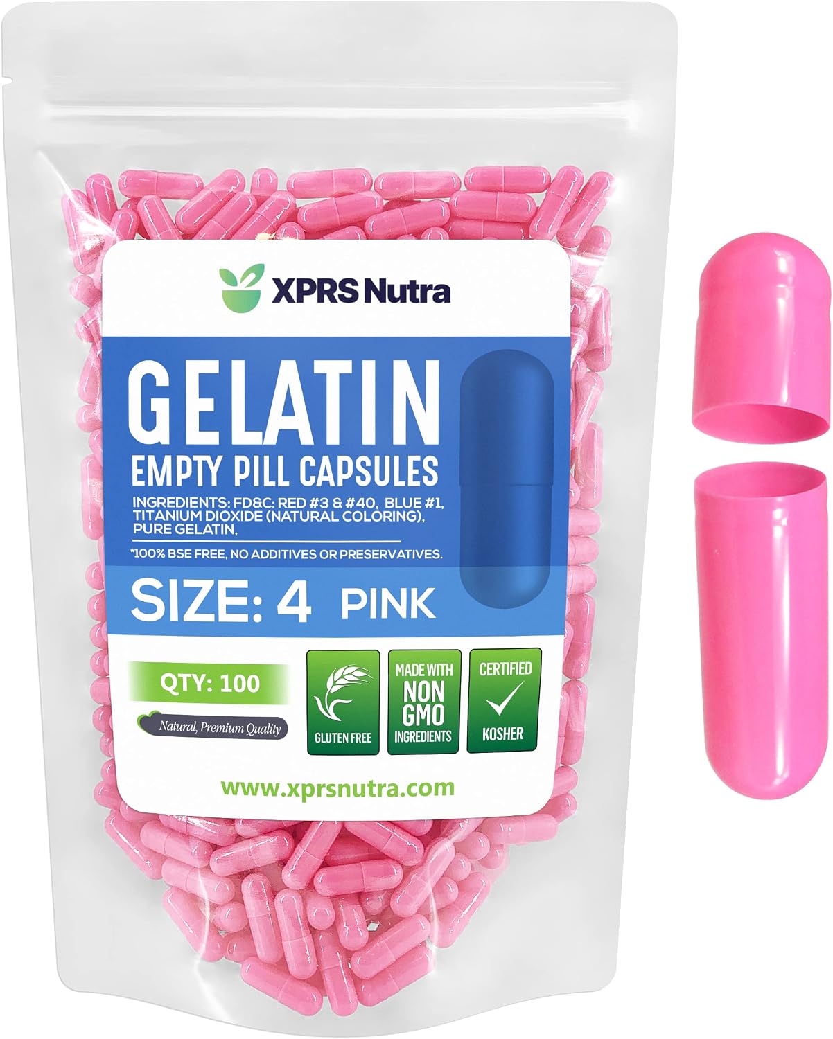 XPRS Nutra Size 4 Empty Gelatine Capsules – 100 Count (Pink) - görsel 1